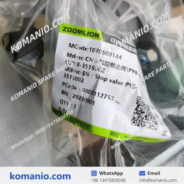 1070500144 zoomlion stop valve pyb 3516002