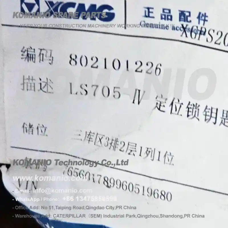 xcmg positioning lock key 802101226 | genuine xcmg crane spare part in stock