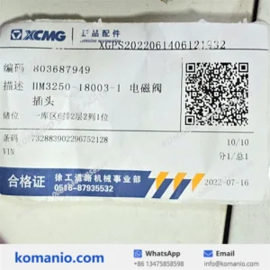 803687949 xcmg solenoid valve plug